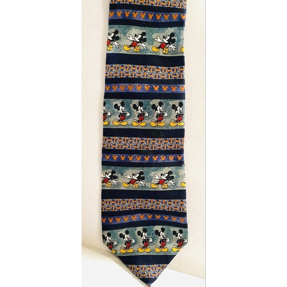 DISNEY STORE Silly Mickey Mouse Silk Tie Repetitive Stripe Pattern - Picture 7 of 8